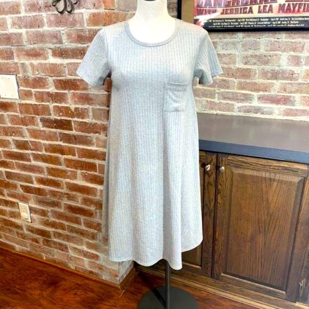 LuLaroe | Carly Sparkly Front Pocket Silver Unicorn Ribbed Crew Neck Shirt Dress